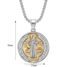 Load image into Gallery viewer, Charlie the Catholic Saint St Benedict of Nursia Holy Medal Pendant Necklace