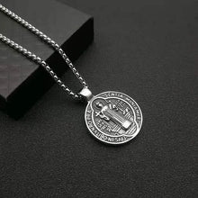 Load image into Gallery viewer, Charlie the Catholic Saint St Benedict of Nursia Holy Medal Pendant Necklace