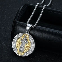 Load image into Gallery viewer, Charlie the Catholic Saint St Benedict of Nursia Holy Medal Pendant Necklace
