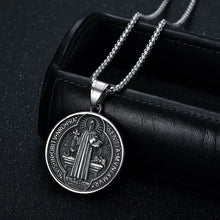 Load image into Gallery viewer, Charlie the Catholic Saint St Benedict of Nursia Holy Medal Pendant Necklace