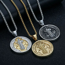 Load image into Gallery viewer, Charlie the Catholic Saint St Benedict of Nursia Holy Medal Pendant Necklace