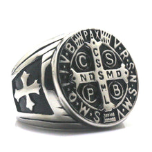 Load image into Gallery viewer, Charlie the Catholic - Saint Benedict of Nursia Ring Catholic Church Christianity Jesus Exorcism Cross Stainless Steel