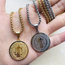 Load image into Gallery viewer, Charlie the Catholic Saint Benedict Medal & Necklace Gold Silver Color Stainless Steel
