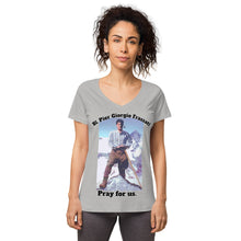 Load image into Gallery viewer, Women’s fitted v-neck t-shirt Bl. Pier Giorgio Frassati Pray for us T-Shirt by Charlie the Catholic