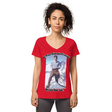 Load image into Gallery viewer, Women’s fitted v-neck t-shirt Bl. Pier Giorgio Frassati Pray for us T-Shirt by Charlie the Catholic